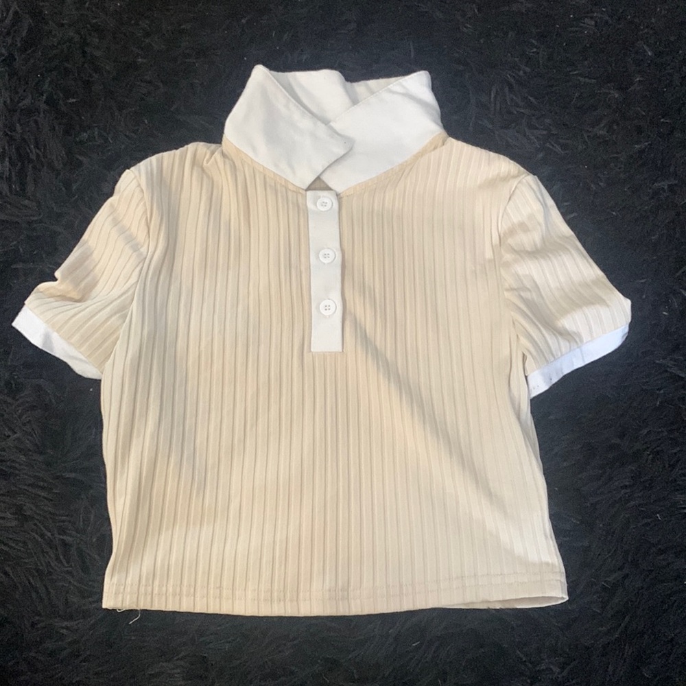 Cute crop top collared button down shirt